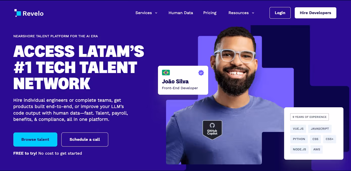 Revelo's home page.