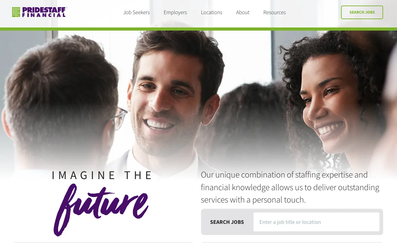 PrideStaff Financial's home page.
