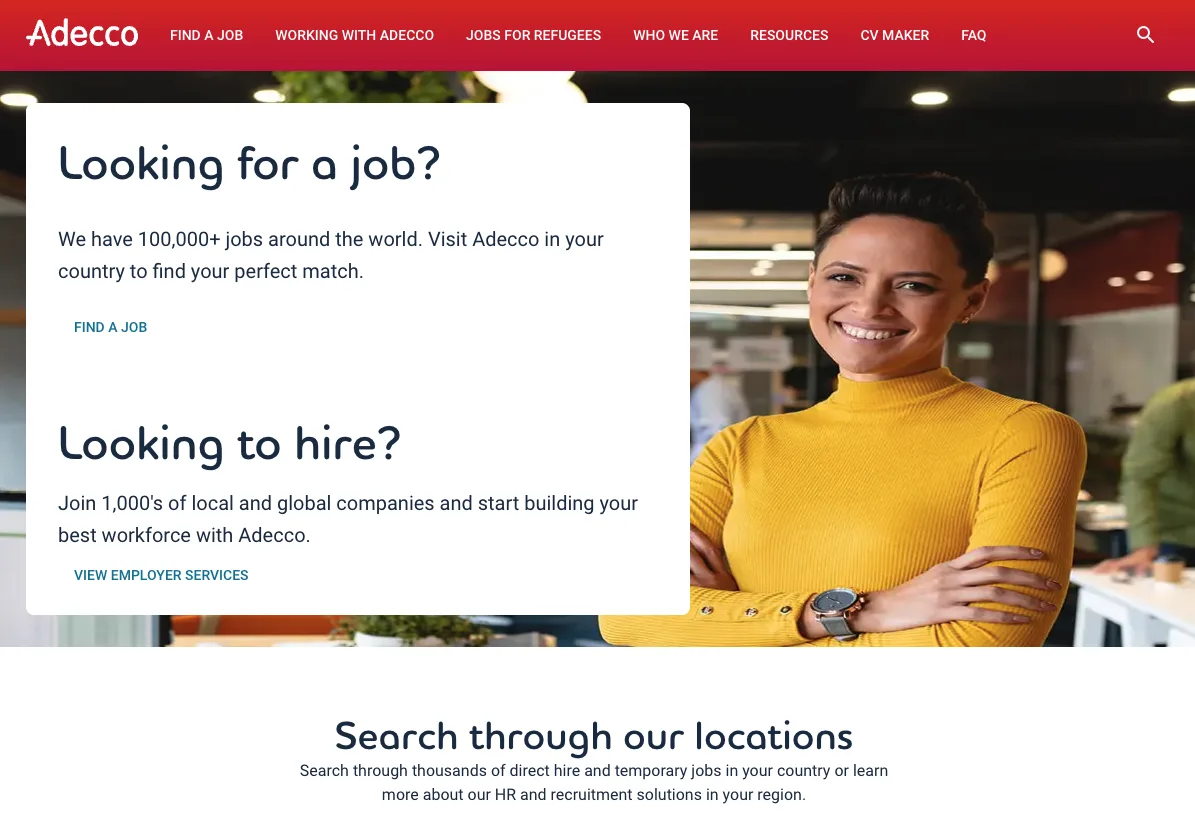 Adecco's home page.