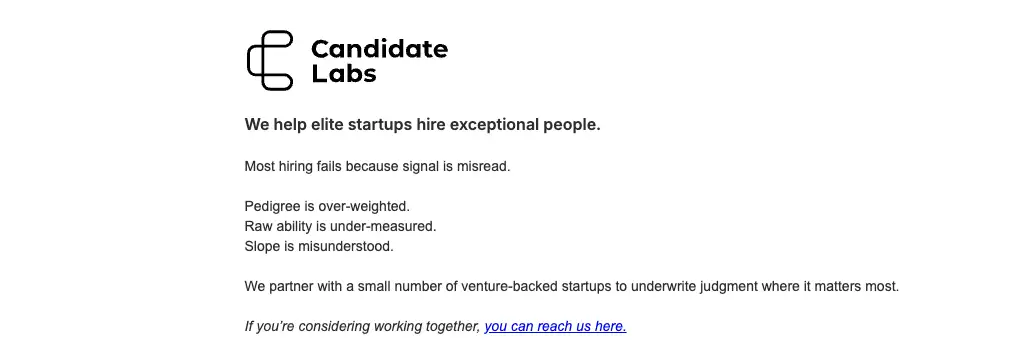Candidate Labs's home page.
