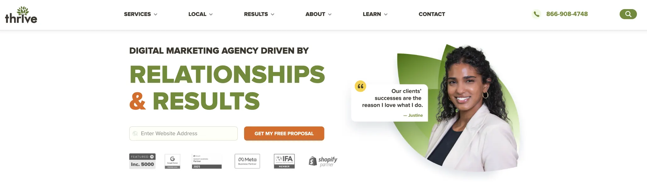Thrive Internet Marketing Agency's home page.