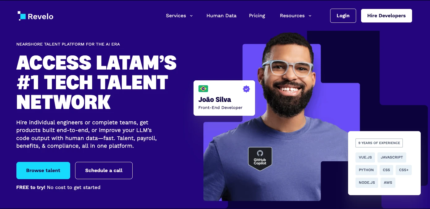 Revelo's home page.
