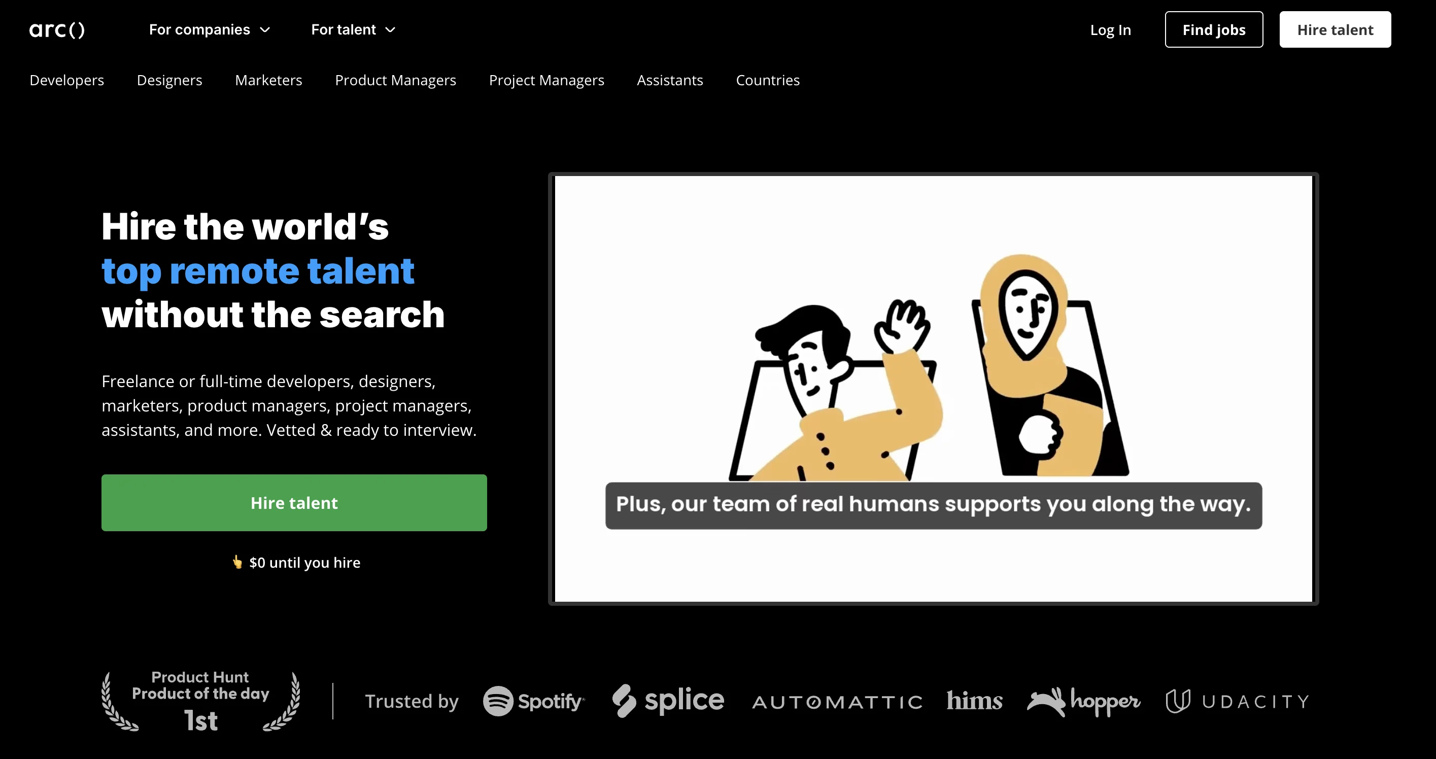 Arc.dev's home page.