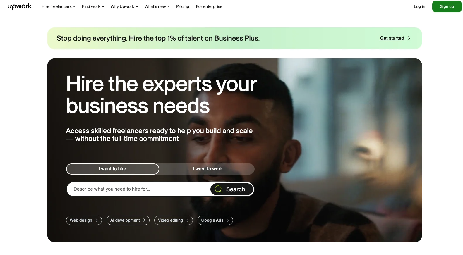 Upwork's home page.