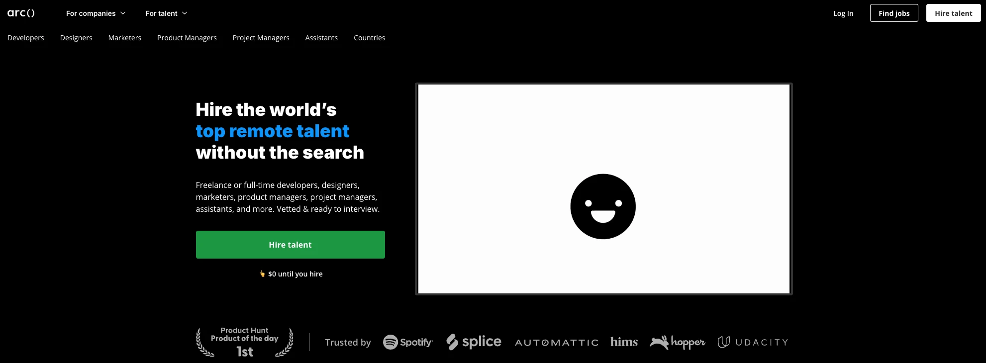 Arc's home page.