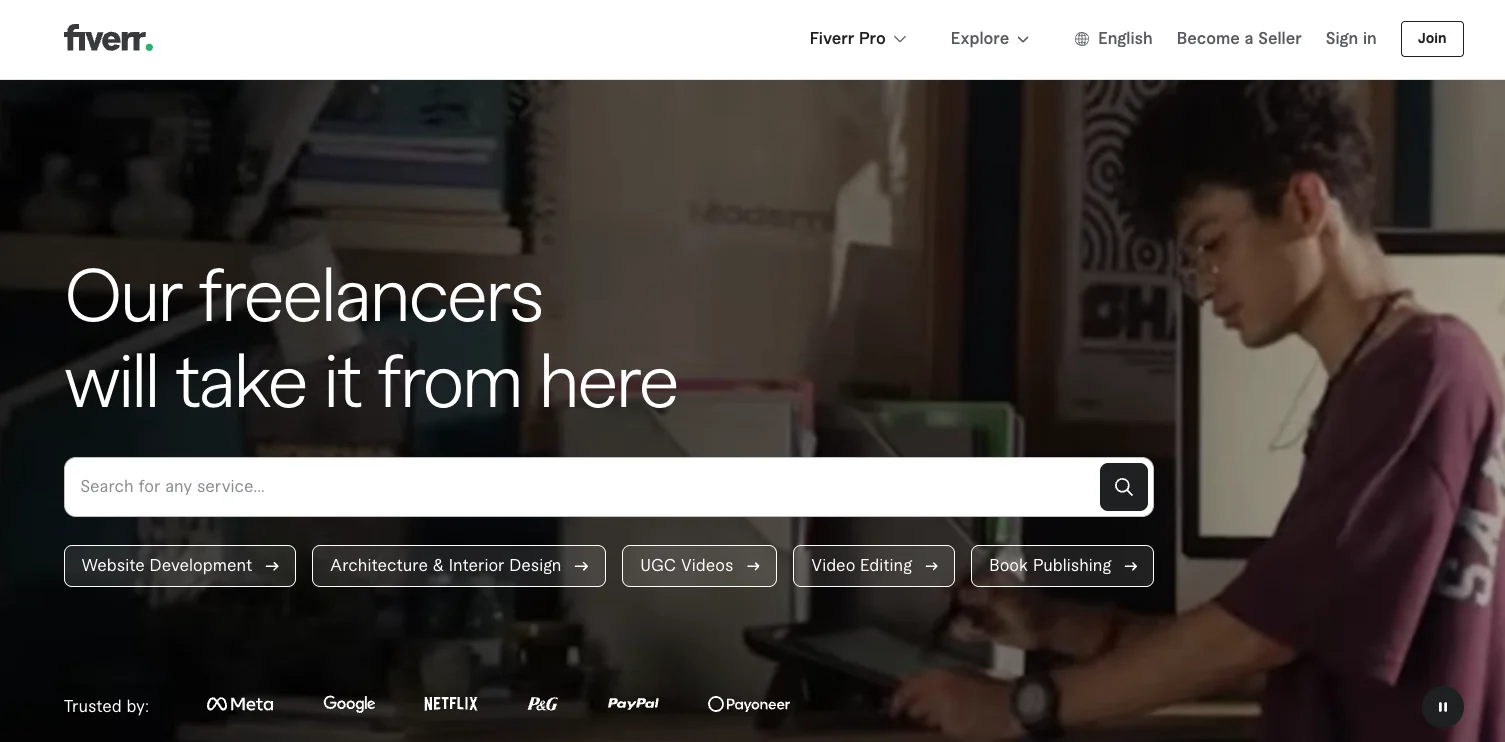 Fiverr's home page.