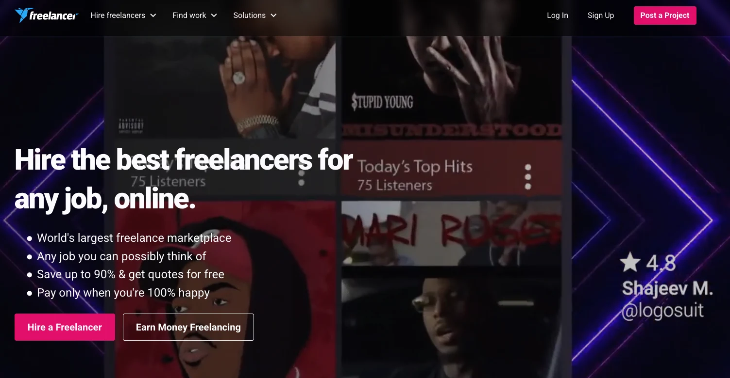 Freelancer.com's home page.