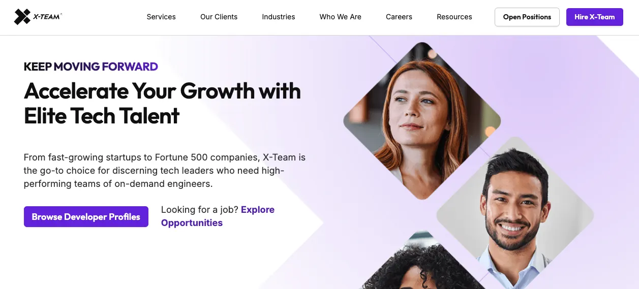 X-Team's home page.