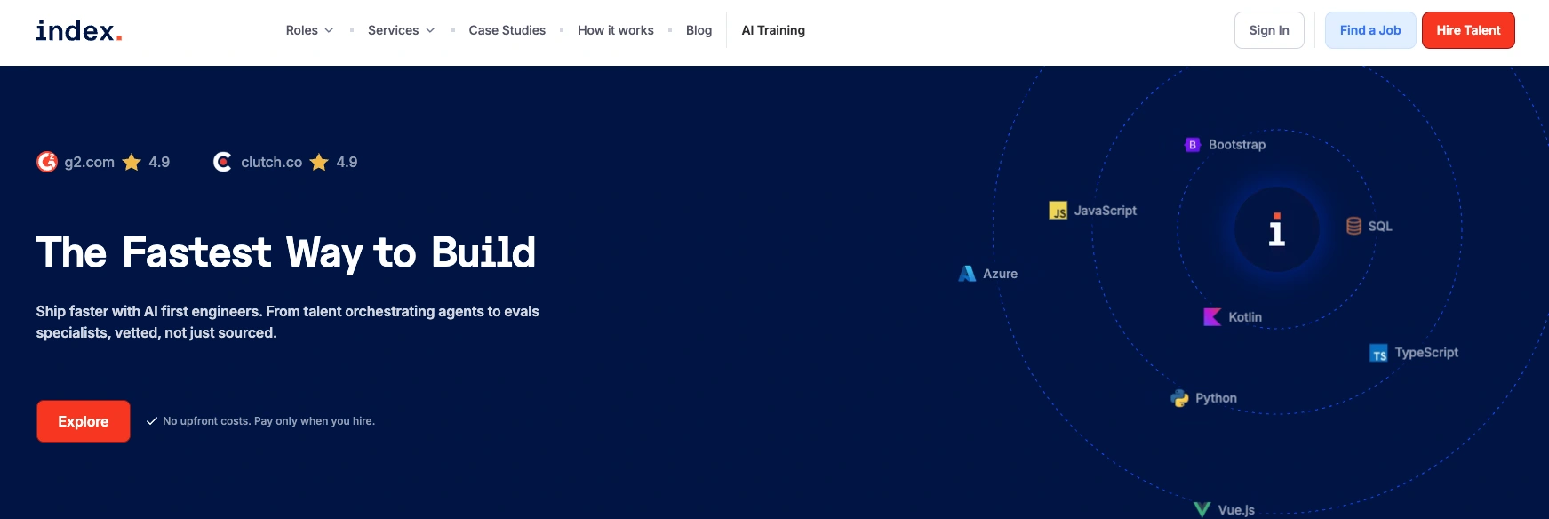 Index.dev's home page.