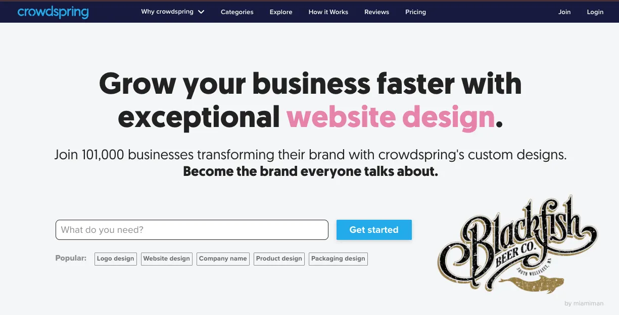 Crowdspring's home page.