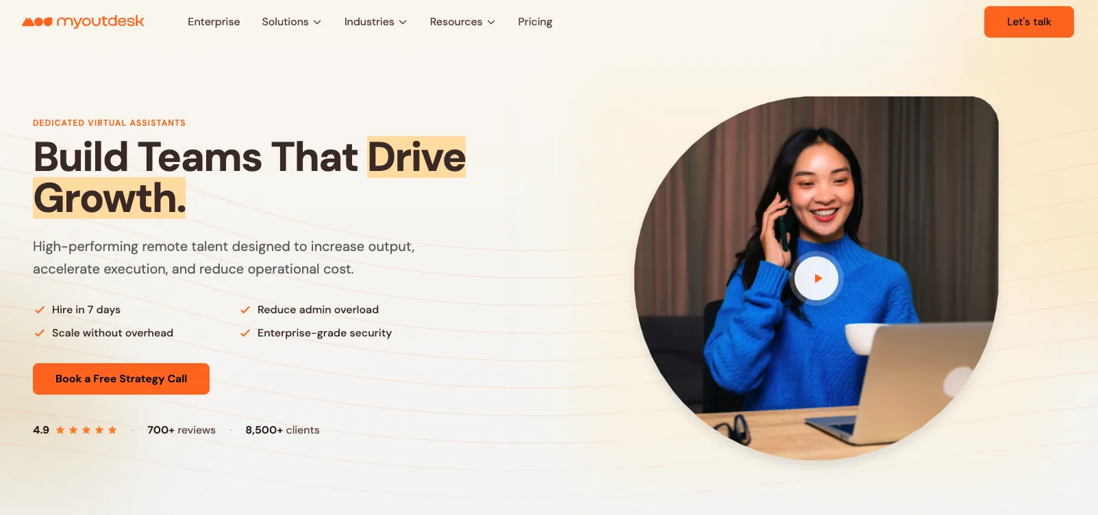 MyOutDesk's home page.