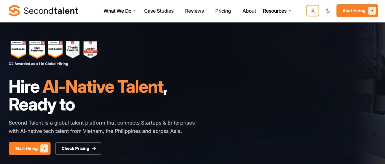 Second Talent's home page.