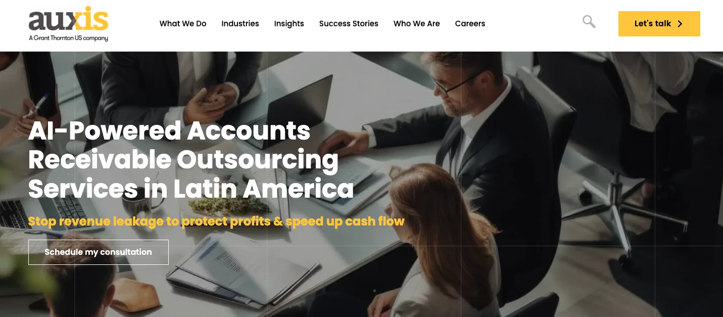 Auxis accounts receivable outsourcing services page
