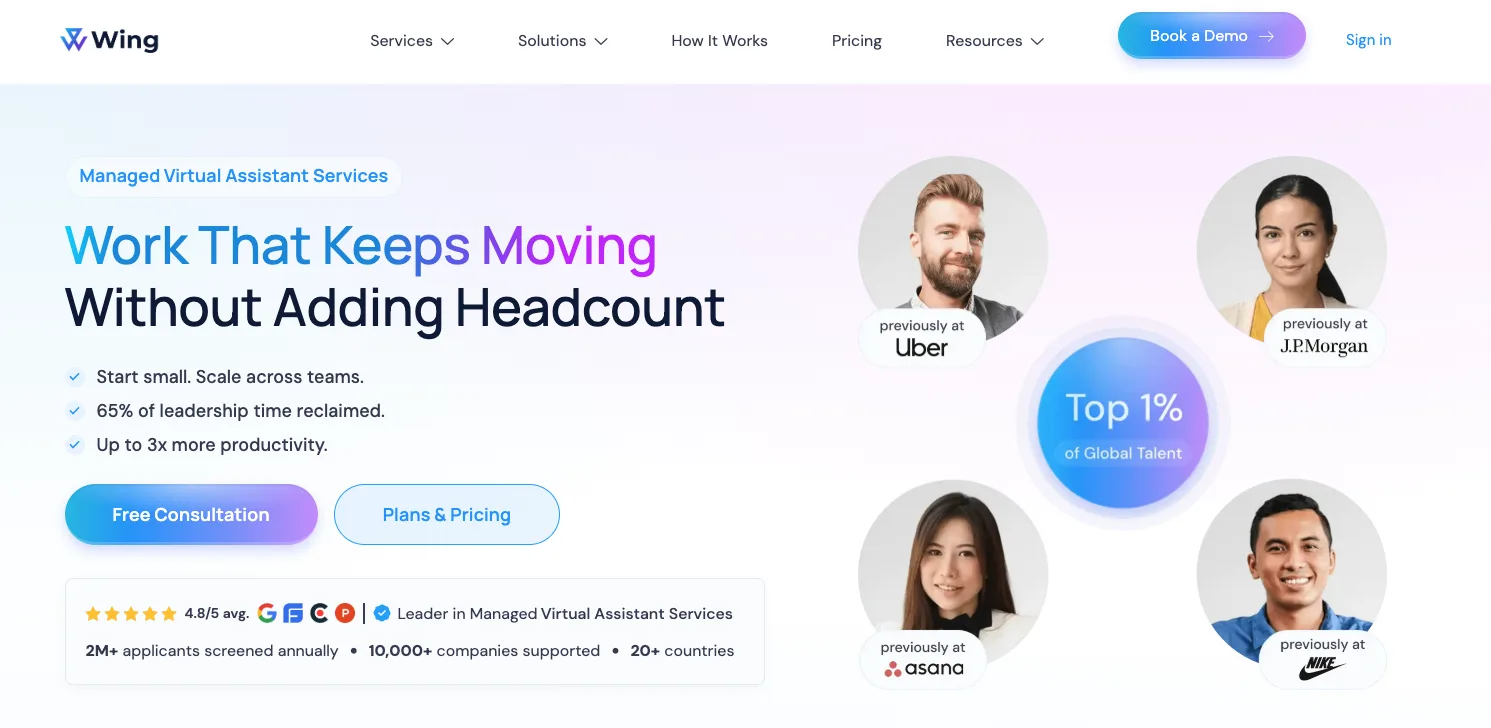 Wing Assistant's home page.