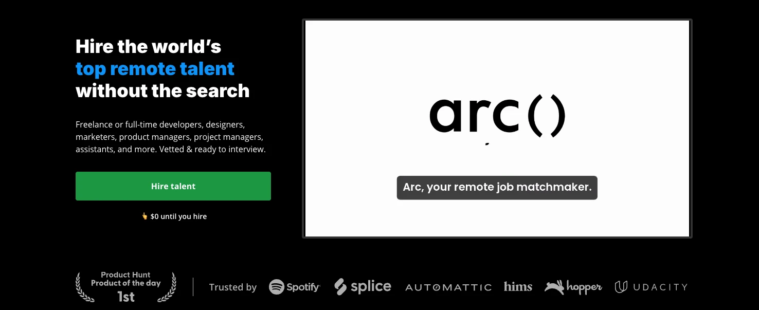 Arc.dev's home page.