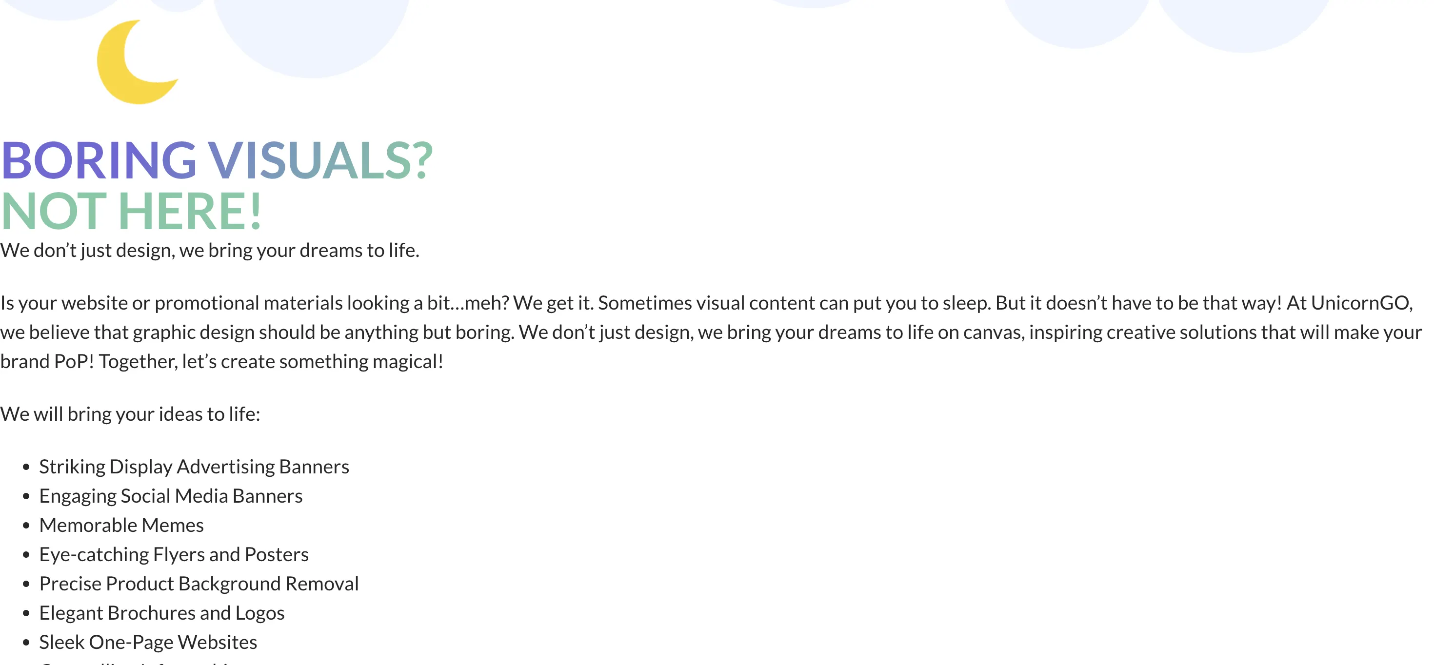 UnicornGO's graphic desgin service page.