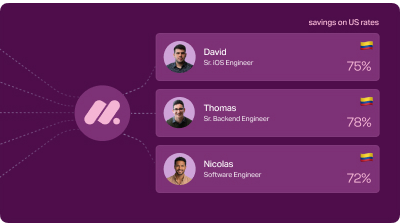 Three senior Colombian engineers placed at ParkMobile with 75%, 78%, and 72% savings on US rates.