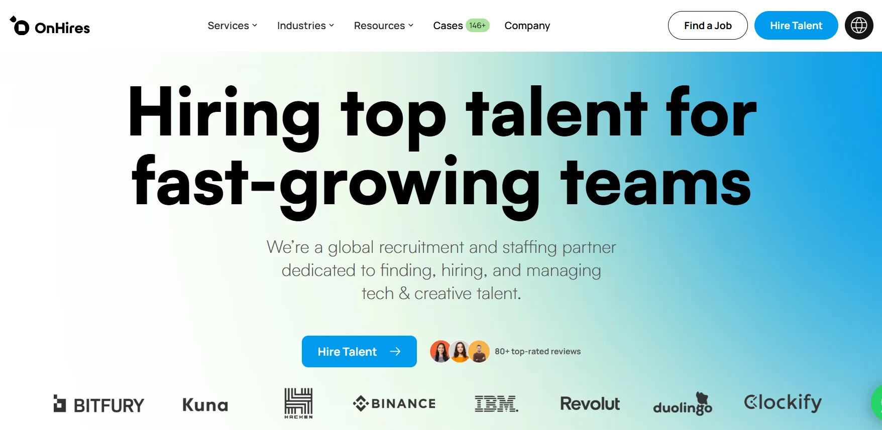 OnHires' homepage