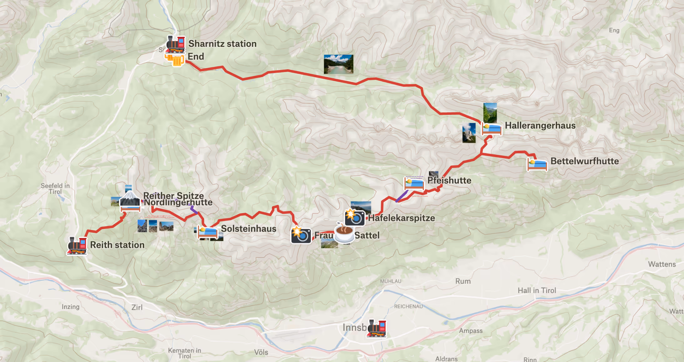 Annotated map of the Karwendel Hohenweg