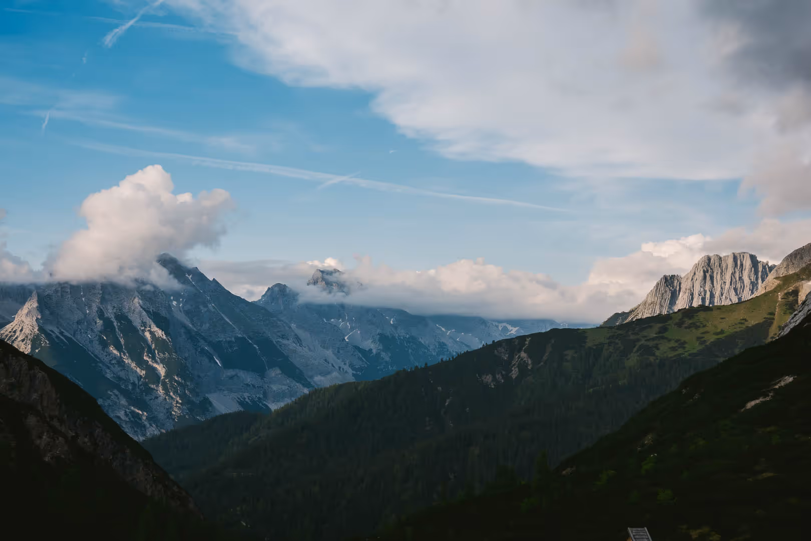 View of Karwendel Mountains at sunset