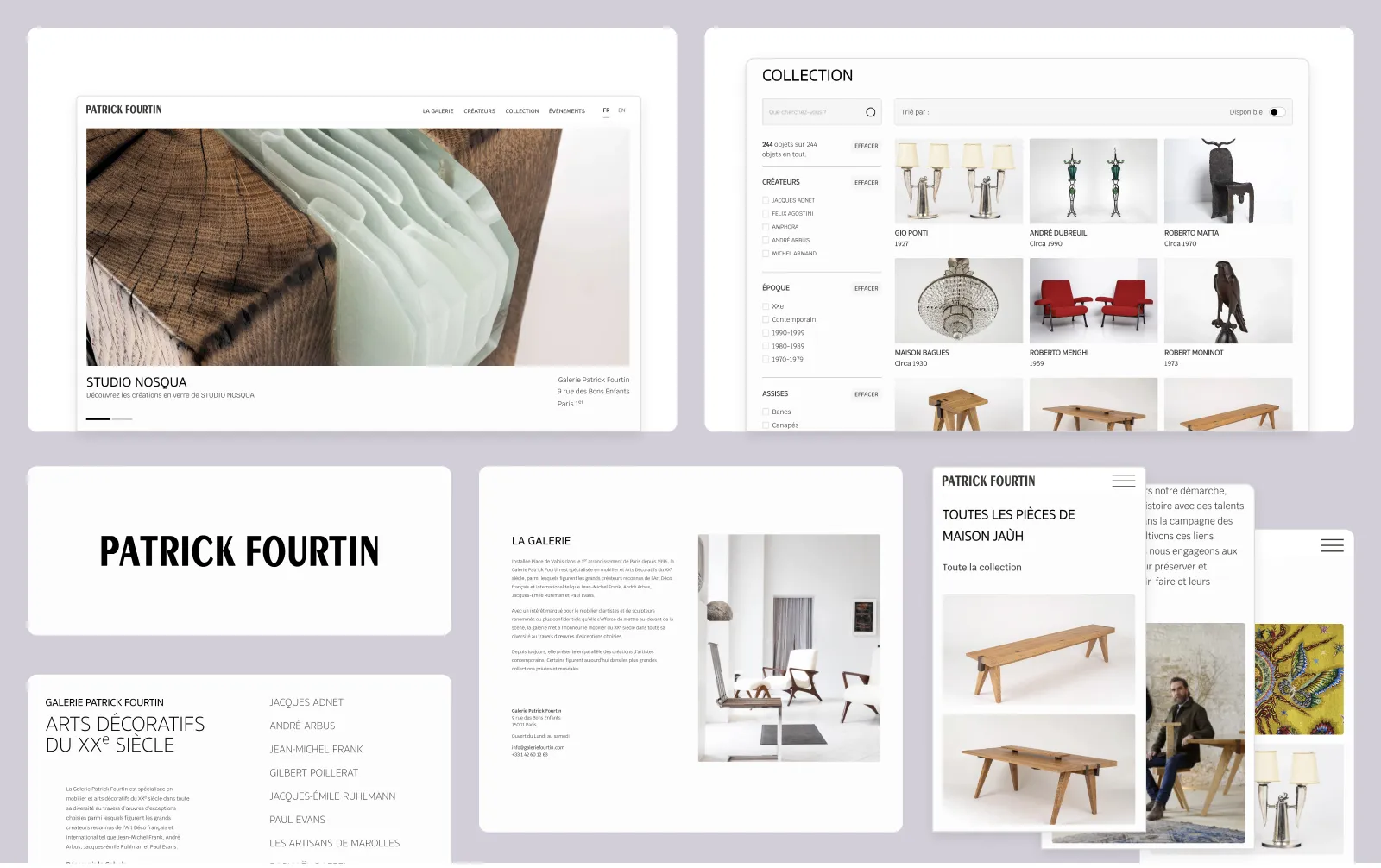 Création webdesign, développement Webflow du site de la Galerie de design Patrick Fourtin