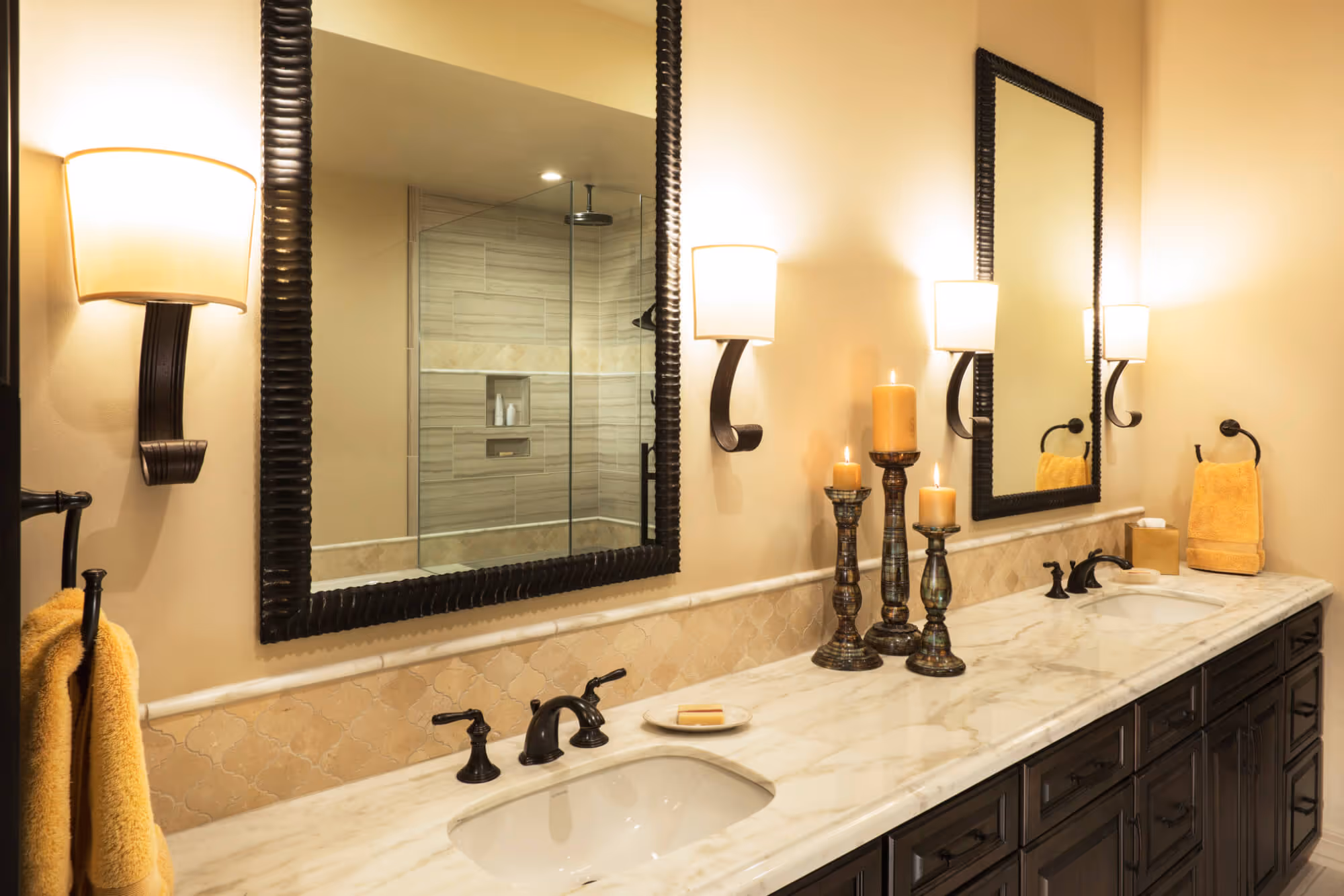 Desert Transitional Bathroom Design - Double Vanity