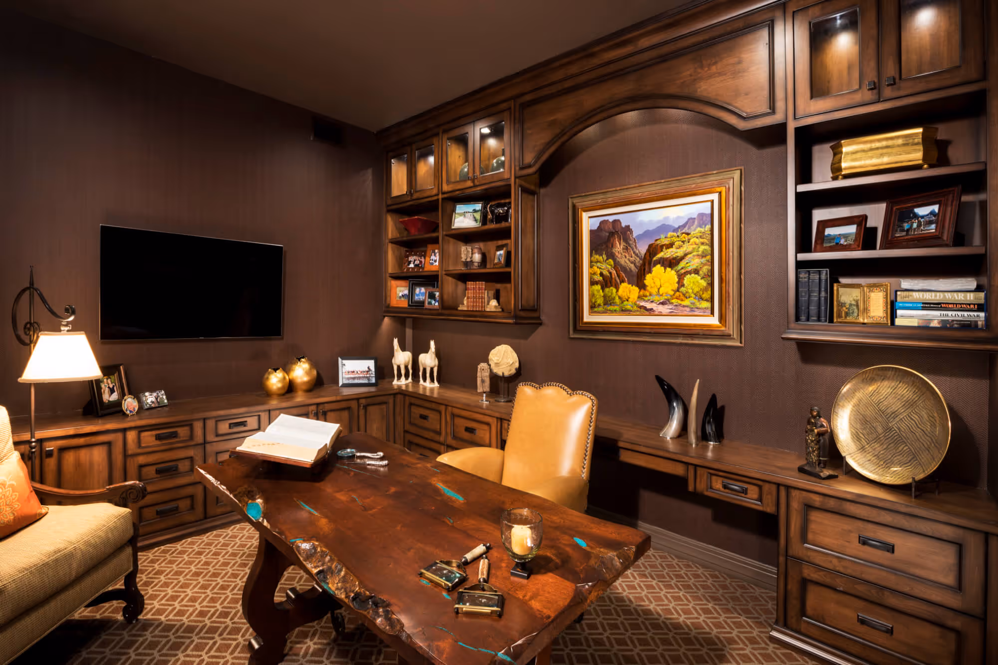 Transitional Home Office Design - Dark Wood