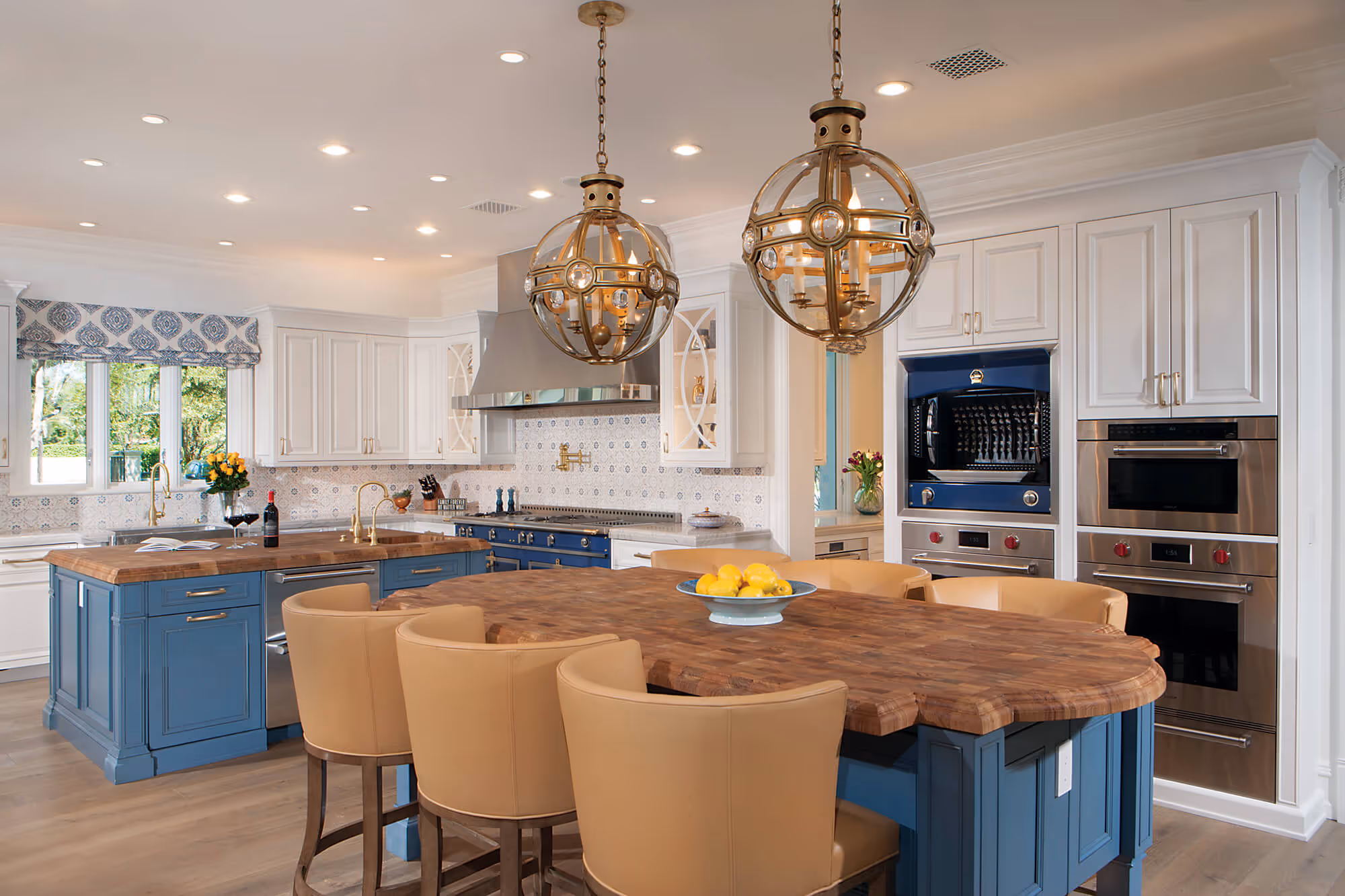 Formal Transitional Kitchen - Blue and White