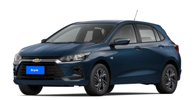 Dark blue compact hatchback car with black grille and alloy wheels viewed from front left side.