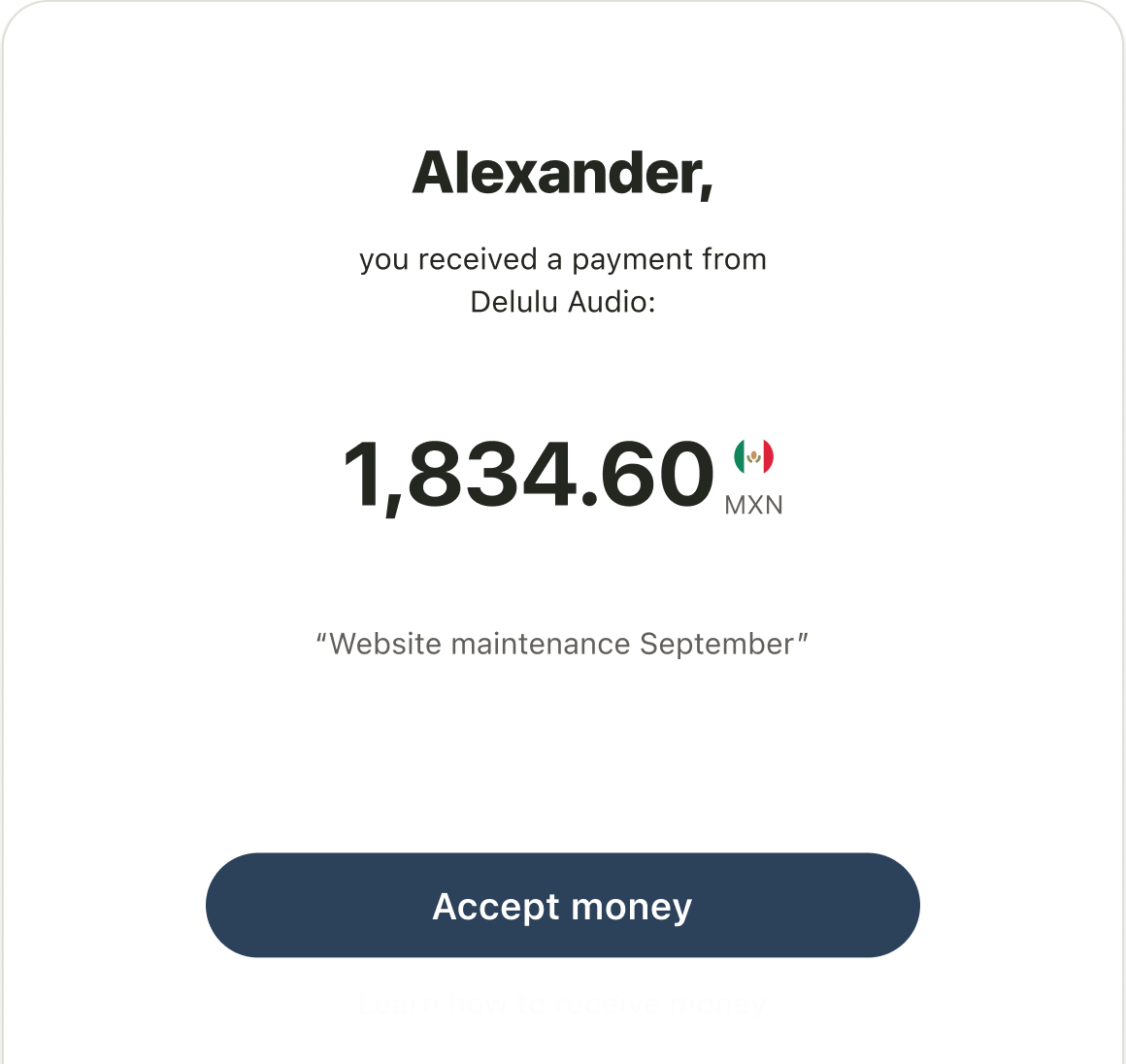 A screenshot of the remitly feature that allows small and micro businesses to pay with a link