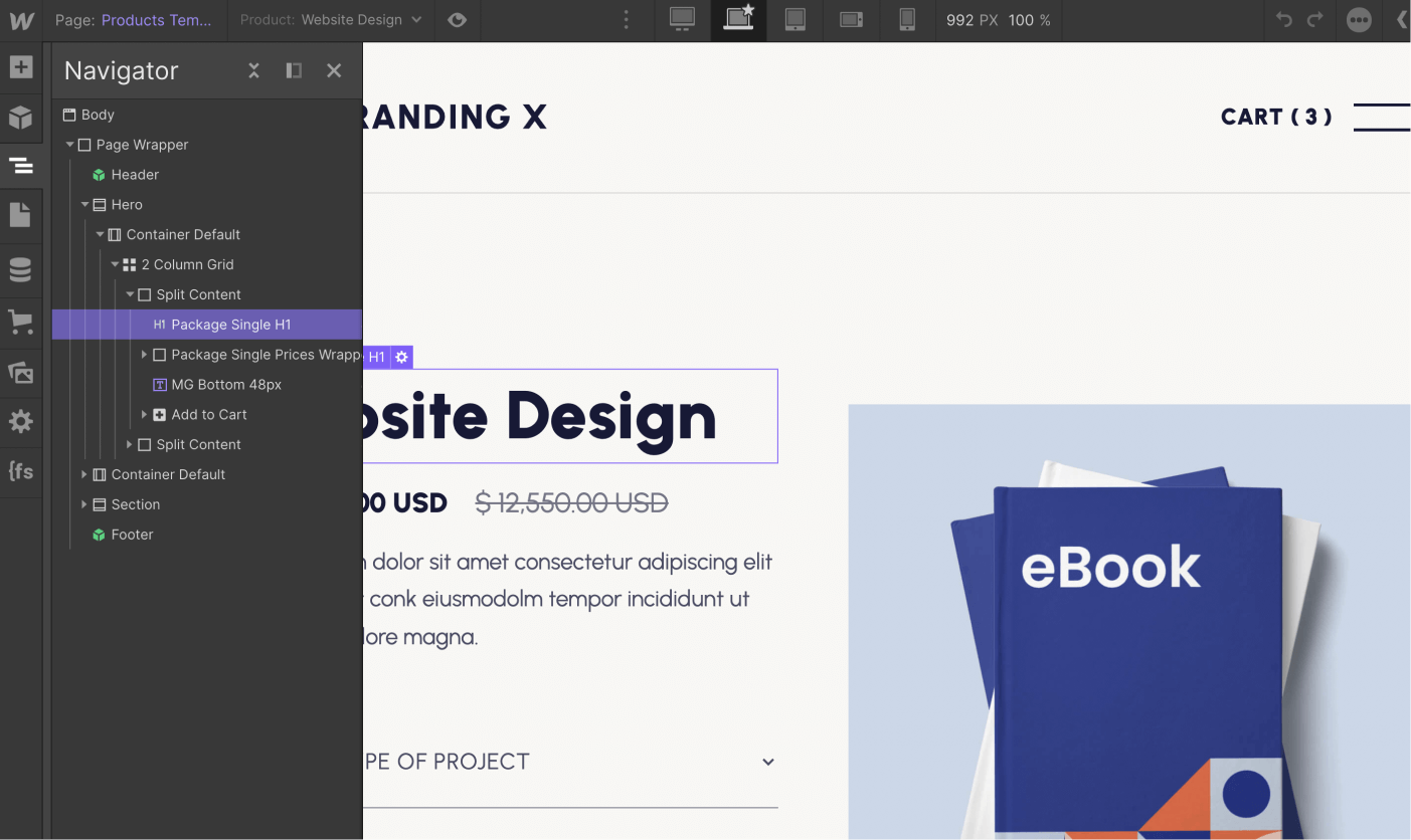 eCommerce Page - Branding X Webflow Template