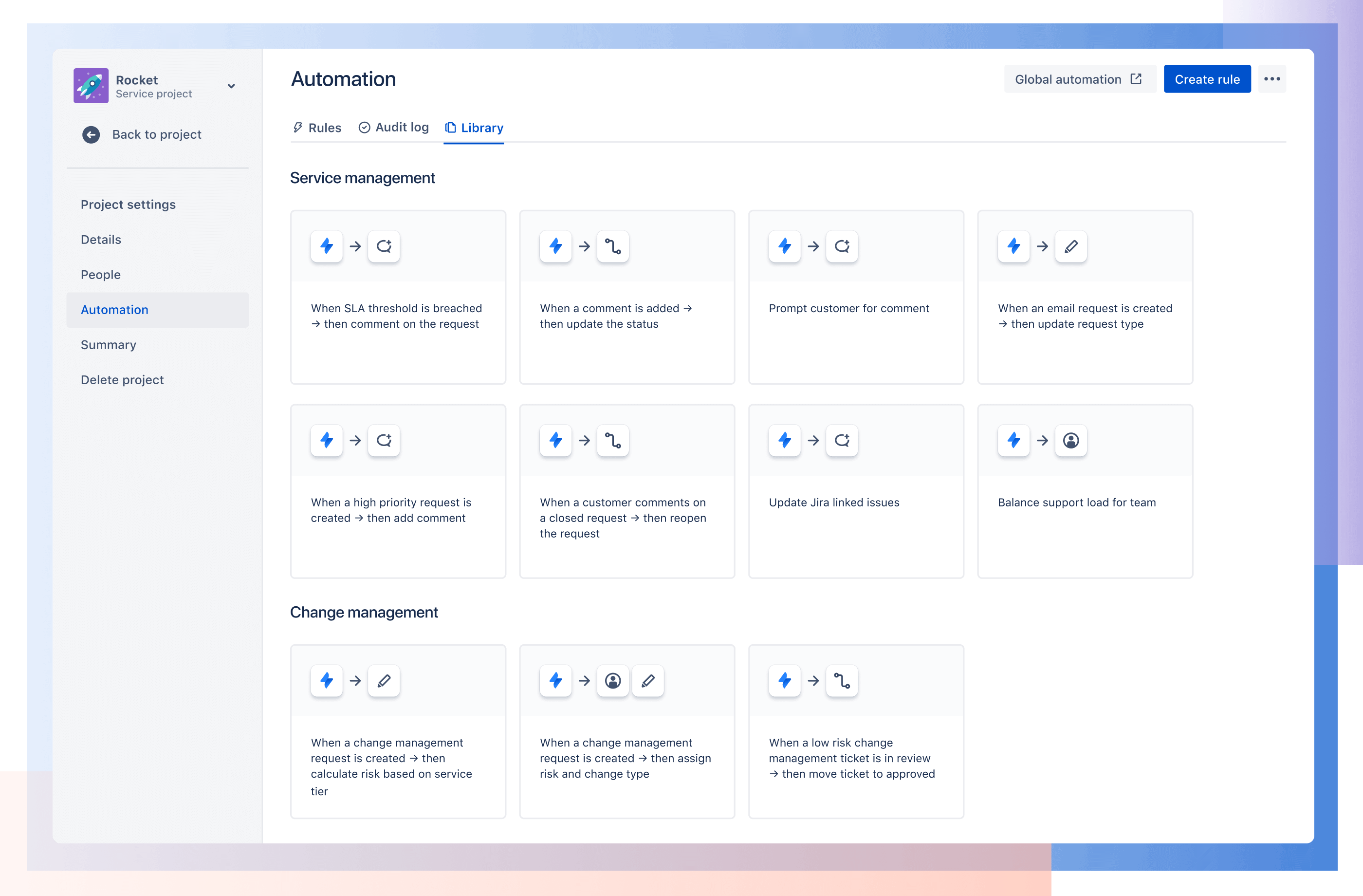 Screenshot of automation library in Jira
