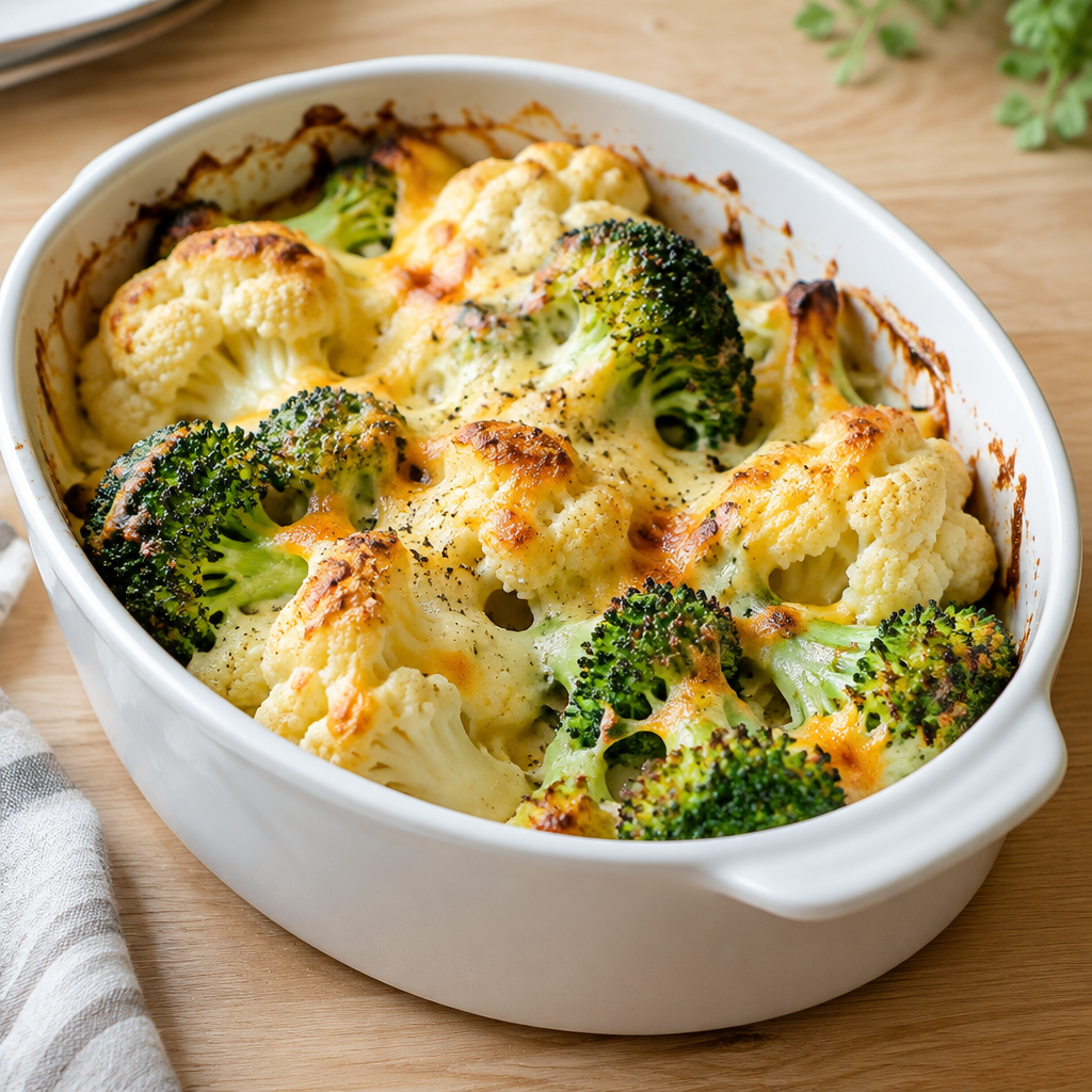 Baked Cauliflower Broccoli and Cheese