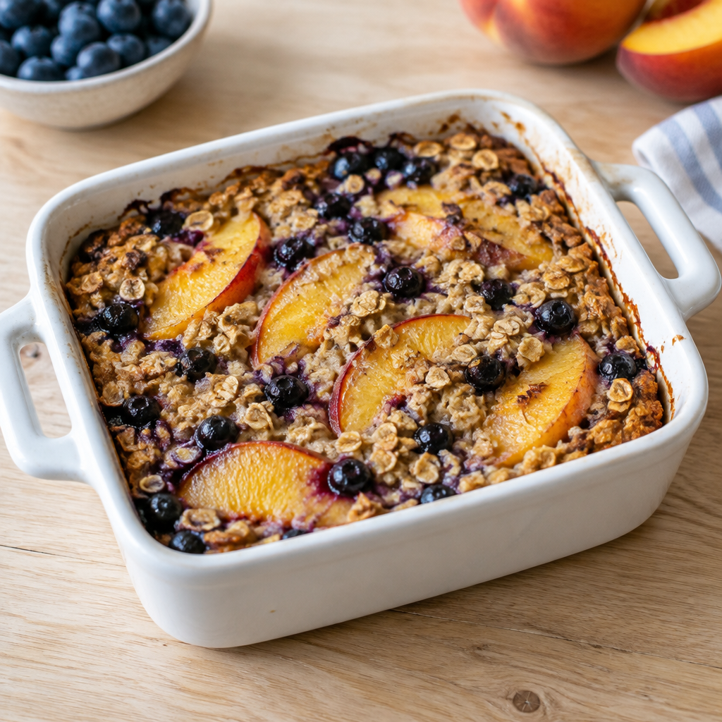 Baked Blueberry-Peach Oatmeal