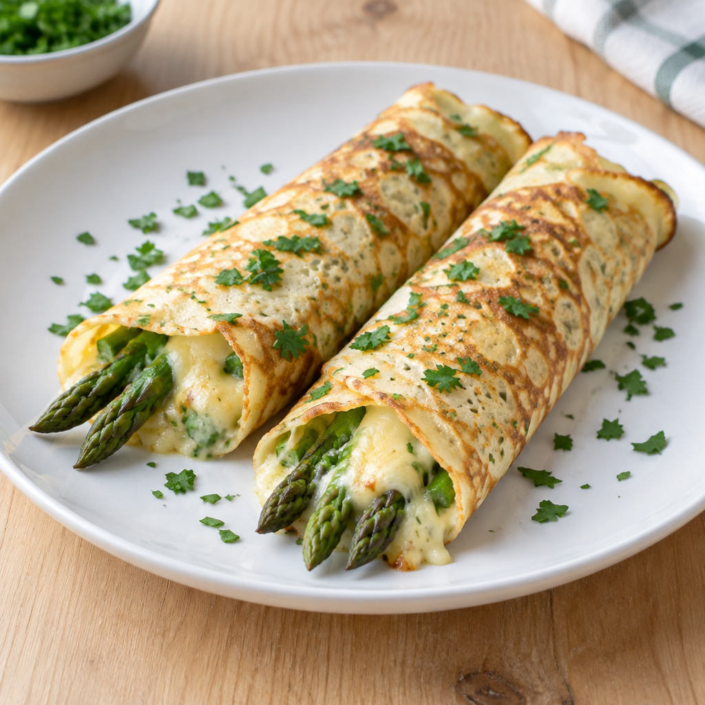Asparagus and Cheese Crepe Rolls with Parsley