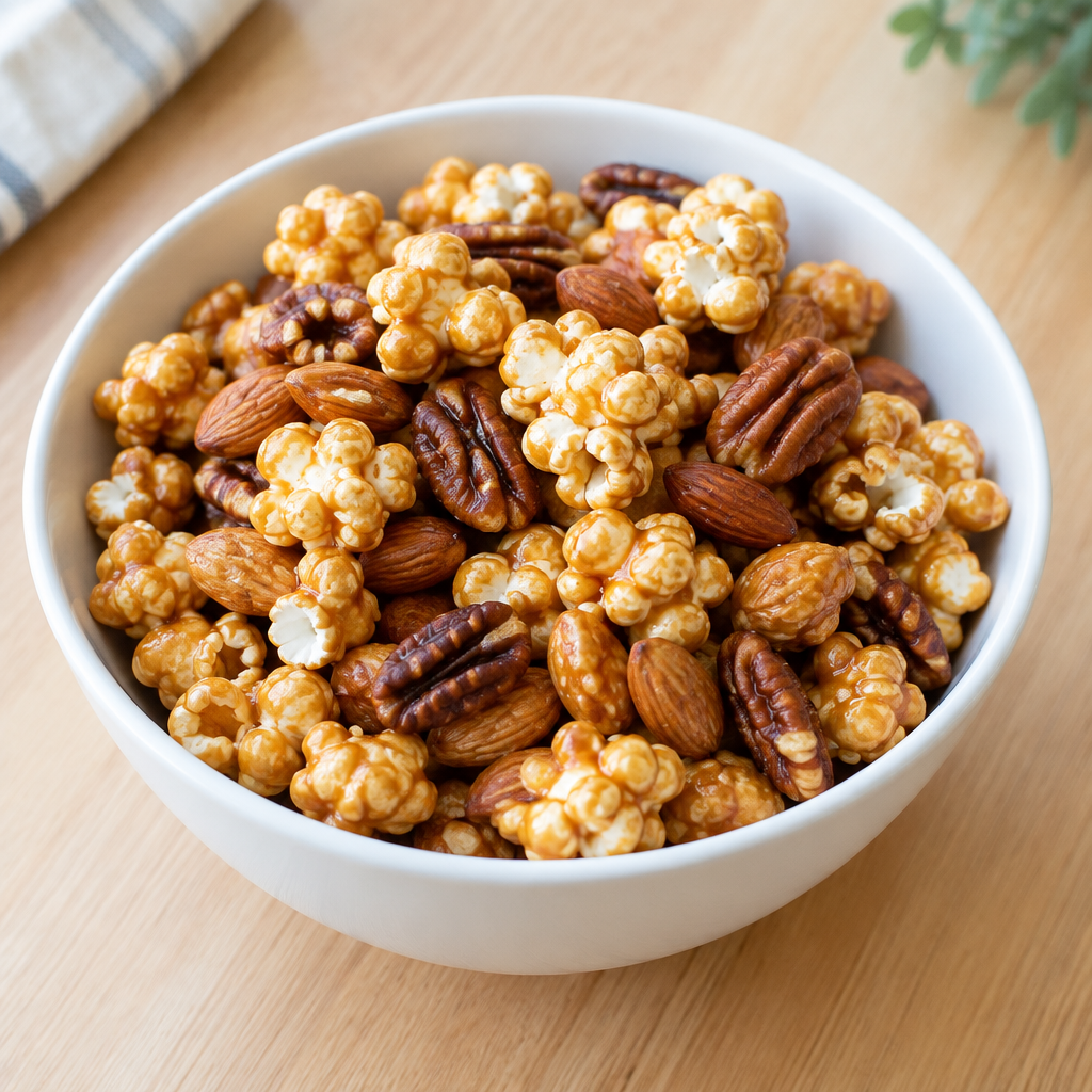 Almond pecan and caramel corn