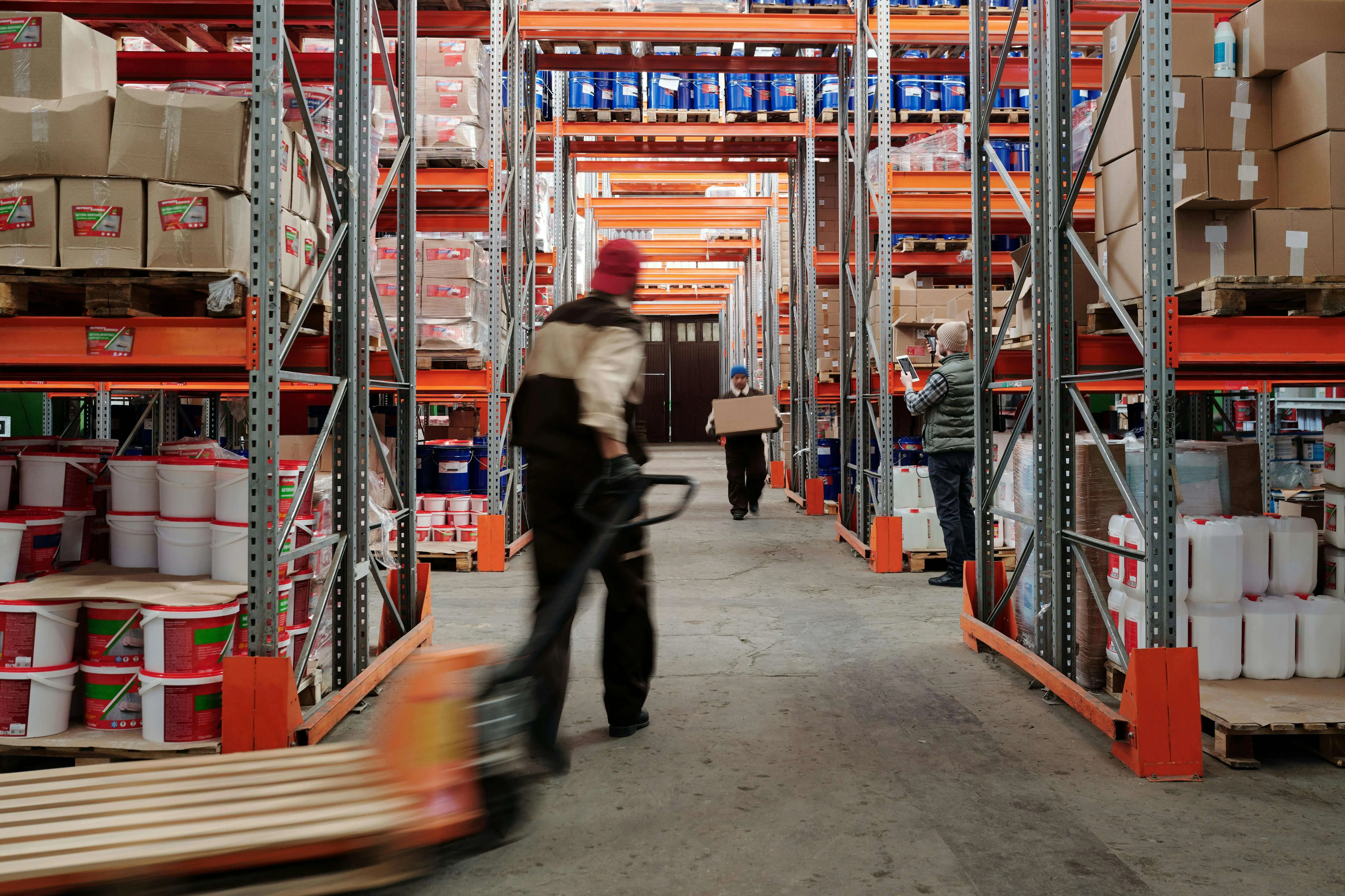 Inside a warehouse. 