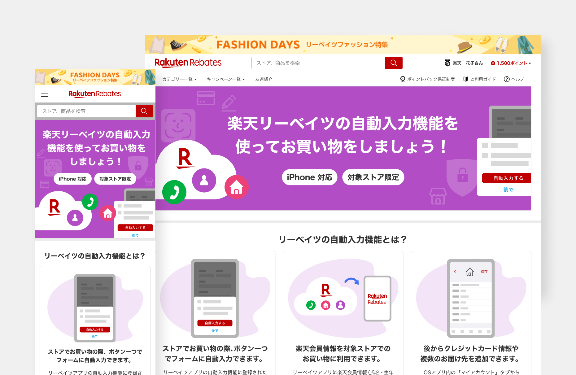 Autofill usage guide page shown across mobile and desktop layouts
