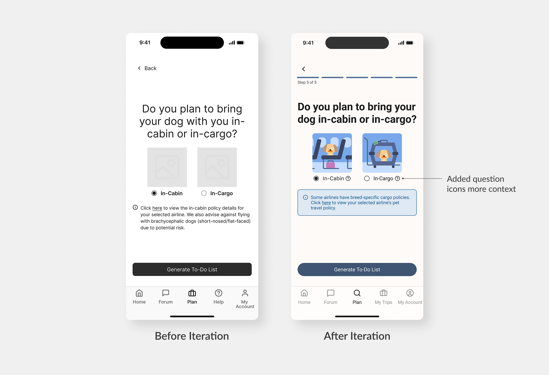 Cabin and cargo selection redesigned with contextual help