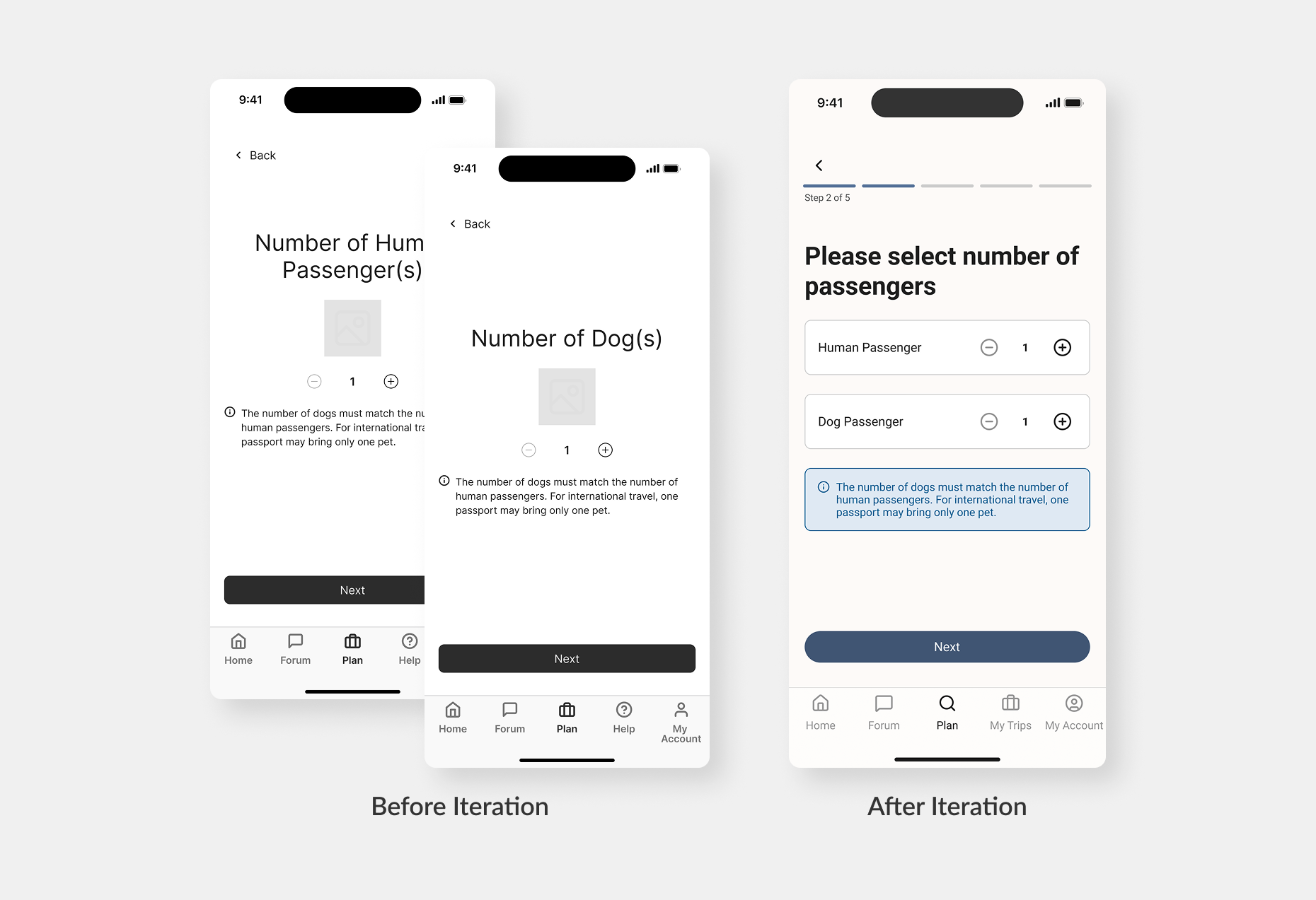 Two passenger selection screens combined into a single step