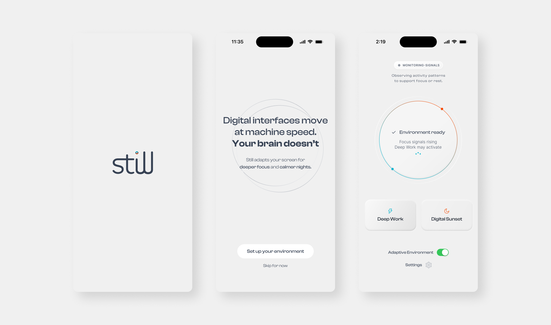 Still onboarding and mode selection screens