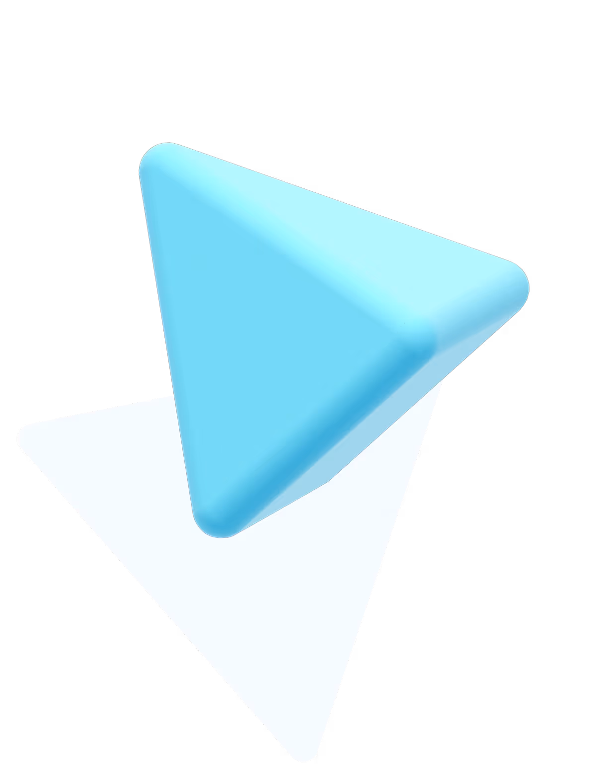 3D blue triangular pyramid casting a shadow on a black background.