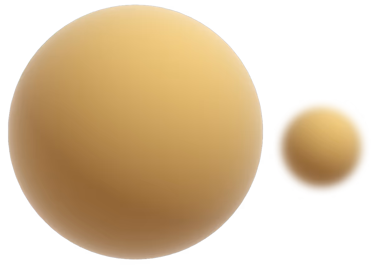Two smooth beige spheres of different sizes on a black background.