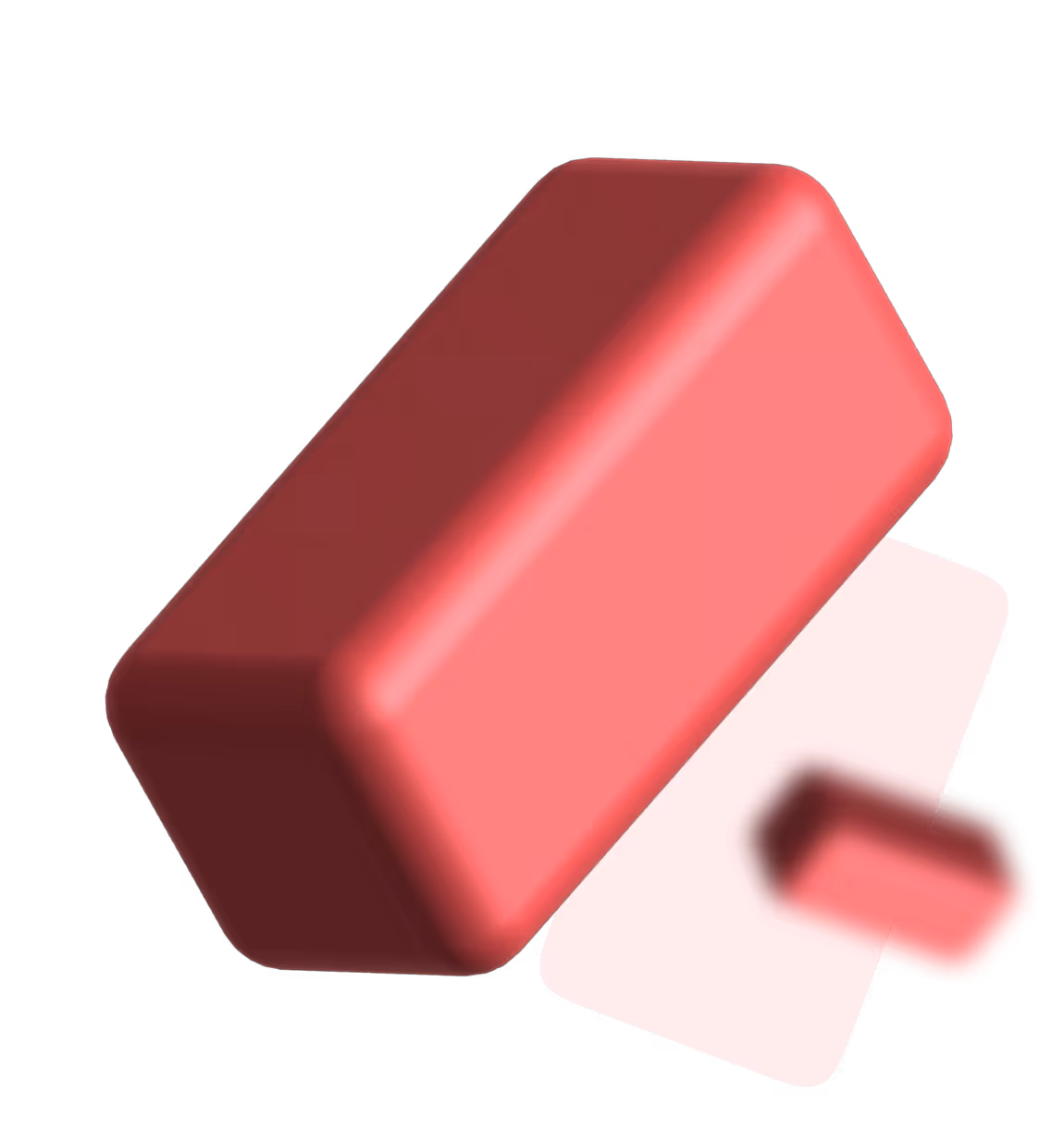 3D illustration of two overlapping rounded rectangular prisms in shades of red and pink.