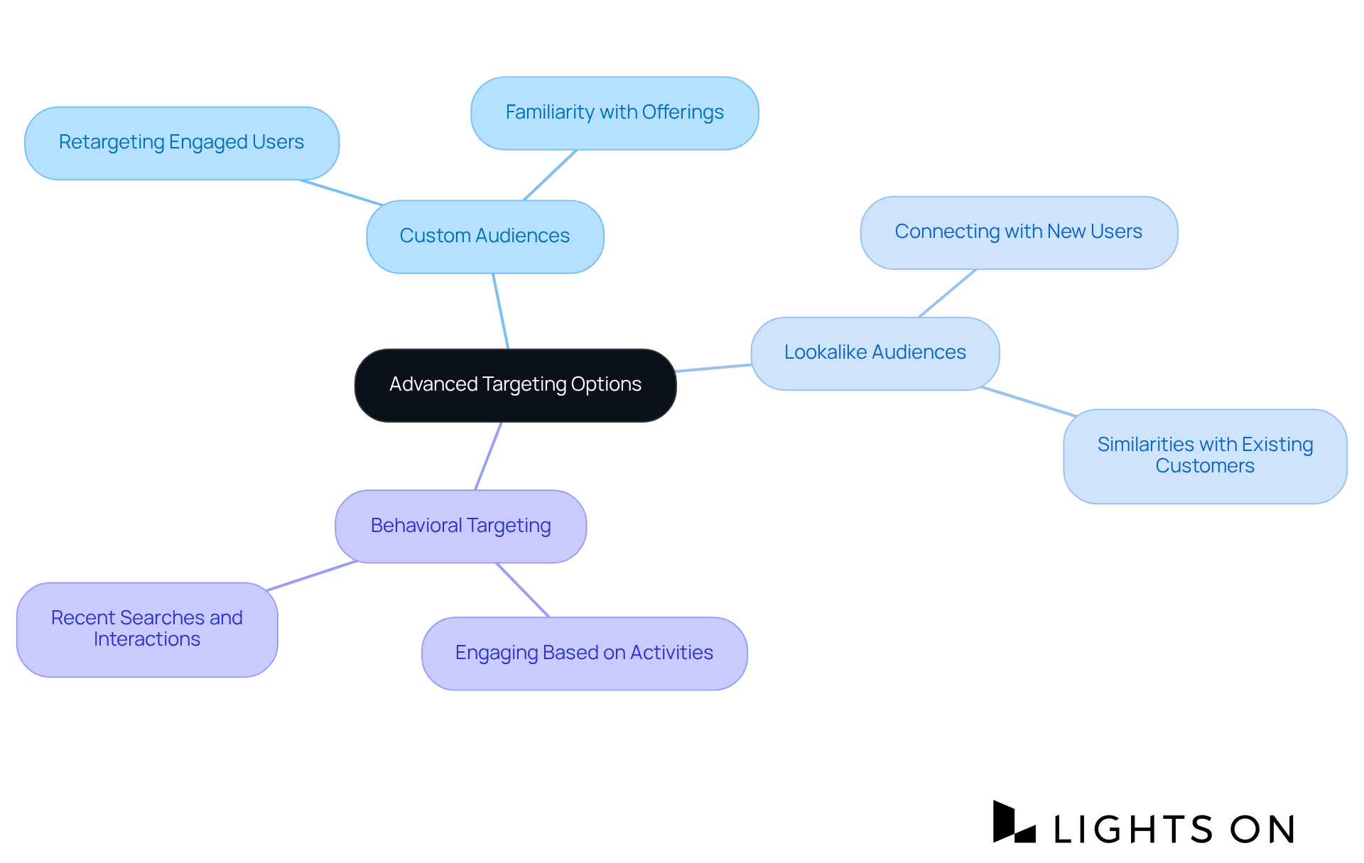 The central idea is the advanced targeting options. Each branch represents a different targeting method, highlighting its unique benefits and how it contributes to your marketing strategy.