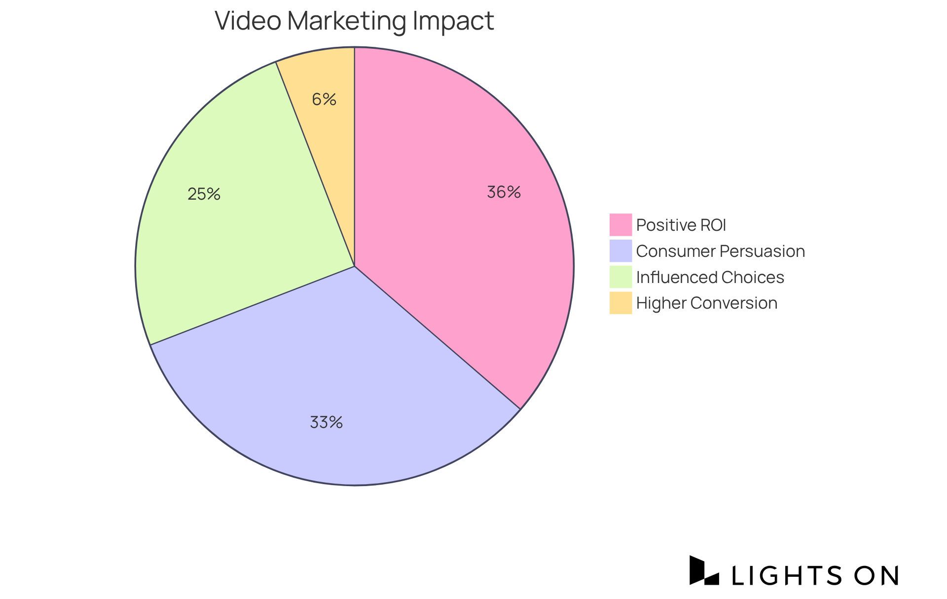 Each slice represents a key statistic about video marketing's effectiveness - the larger the slice, the more significant the impact in that area.