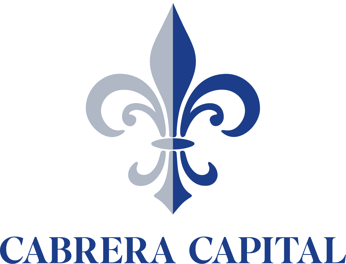 Cabrera Capital's main logo which has blue and gray Fleur-de-lis on top and then Cabrera Capital spelled out below in blue