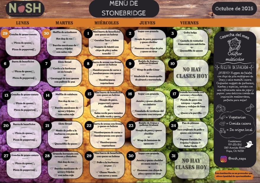 Un calendario de comidas NOSH de septiembre