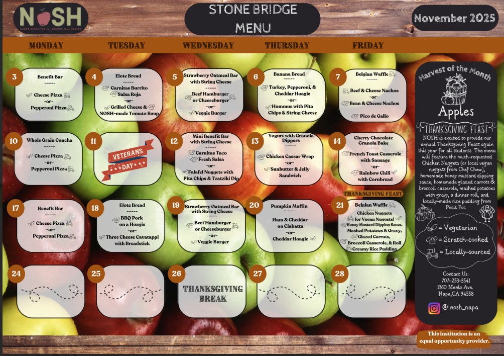 Calendar of September 2025 NOSH meals