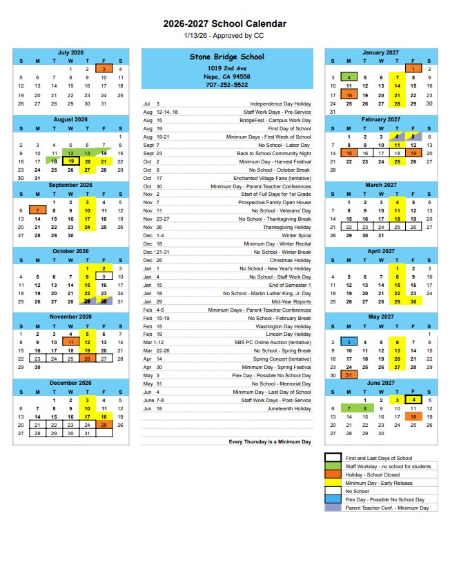 An image preview of the current academic calendar